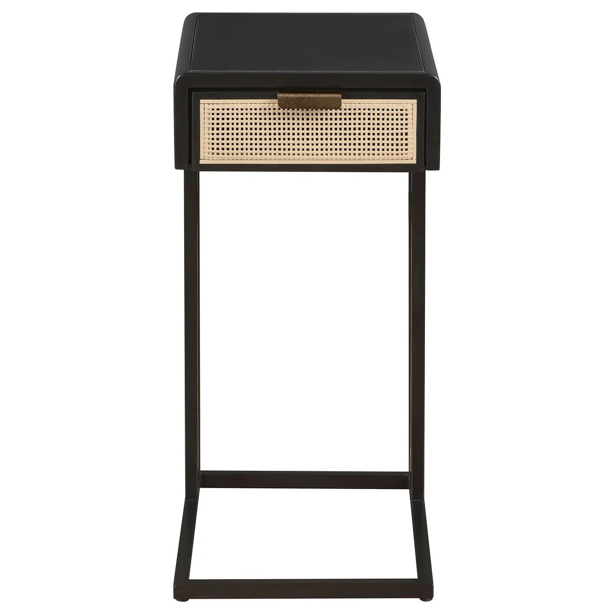Amherst Black 1-Drawer Radio Weave Cane Metal Side Table