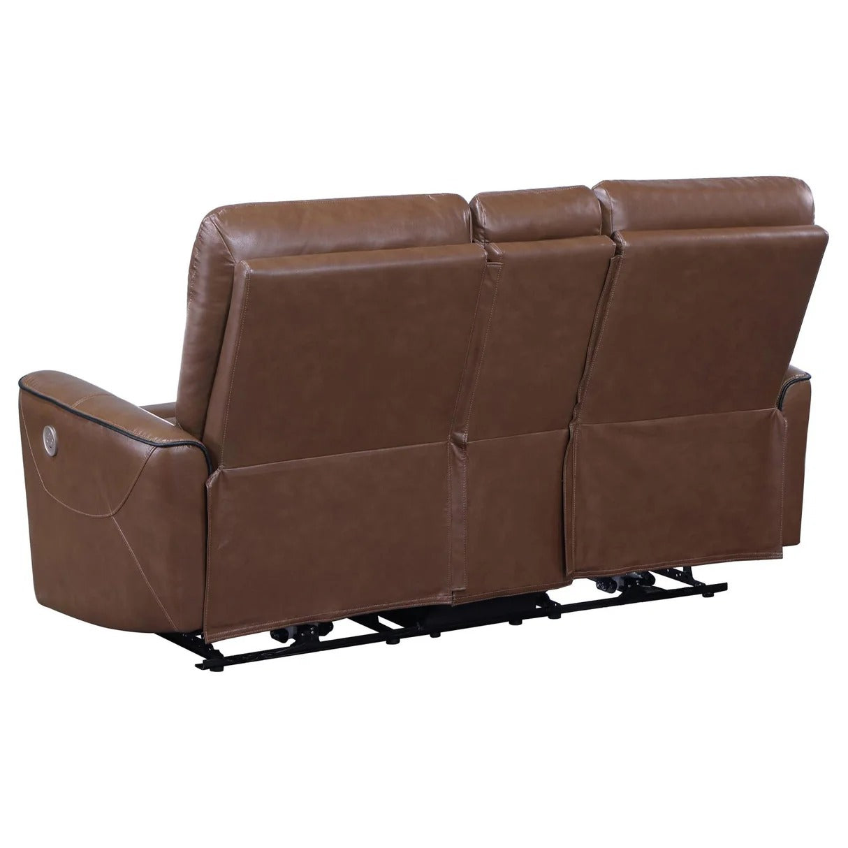 Greenfield Saddle Brown Upholstered Power Reclining Loveseat with Console