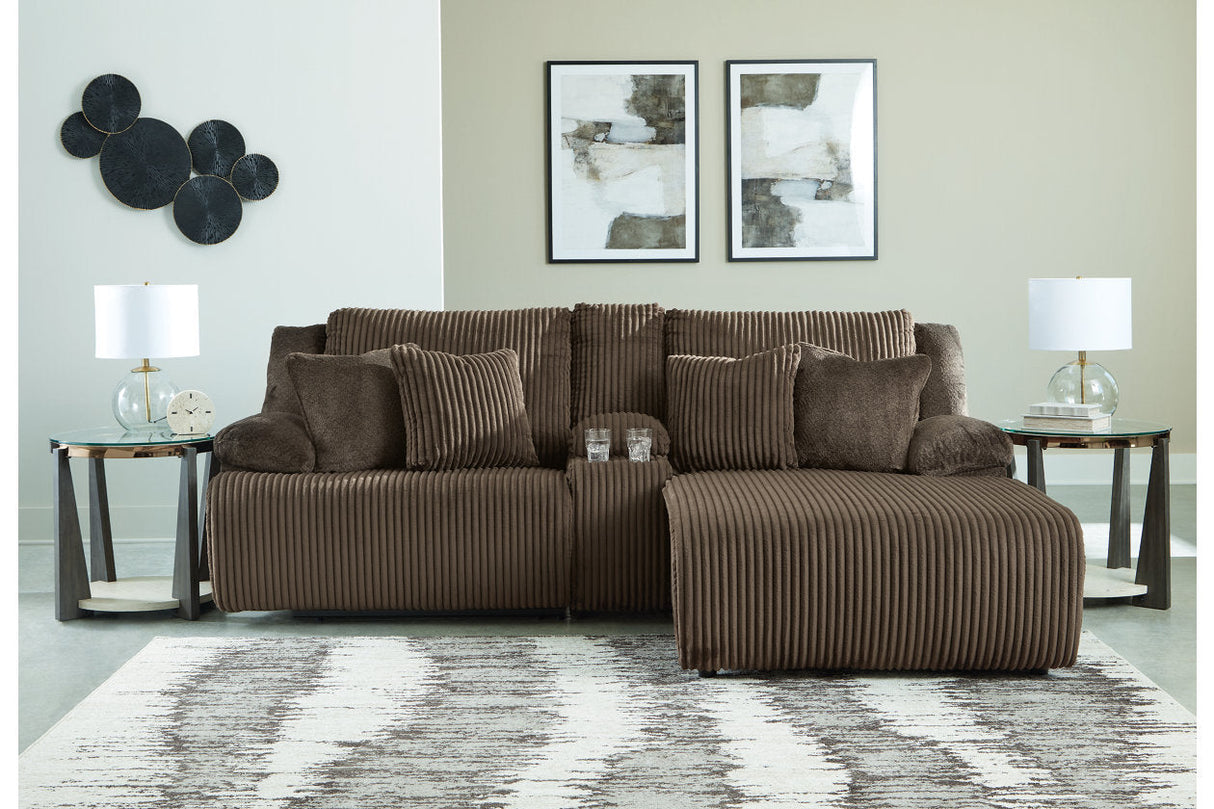 Top Tier Chocolate 3-Piece RAF Chaise Reclining Sectional