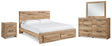 Hyanna King Panel Storage Bed, Dresser, Mirror and Nightstand