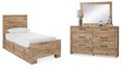 Hyanna Twin Panel Bed with 2 Side Storage, Dresser and Mirror