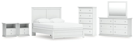 Bostwick Shoals Queen Panel Bed with Mirrored Dresser, Chest and 2 Nightstands