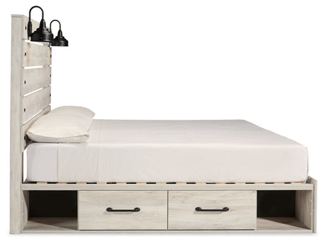 Cambeck King Panel Bed with Storage and 2 Nightstands