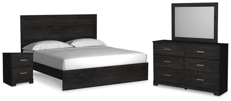 Belachime King Panel Bed, Dresser, Mirror, and Nightstand