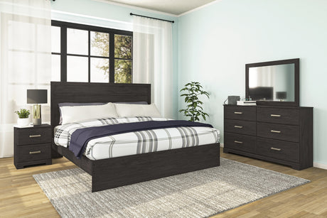 Belachime King Panel Bed, Dresser, Mirror, and Nightstand
