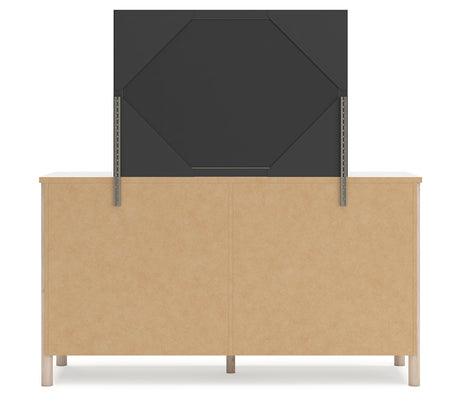 Cadmori King Upholstered Panel Bed, Dresser, Mirror and Nightstand