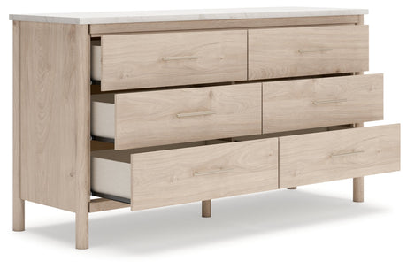 Cadmori King Upholstered Panel Bed, Dresser and Nightstand