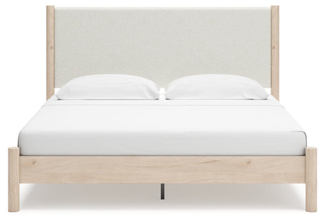 Cadmori King Upholstered Panel Bed, Dresser, Mirror and Nightstand