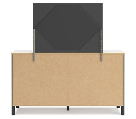 Cadmori Full Upholstered Panel Bed, Dresser and Mirror