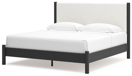 Cadmori King Upholstered Panel Bed, Dresser and Mirror