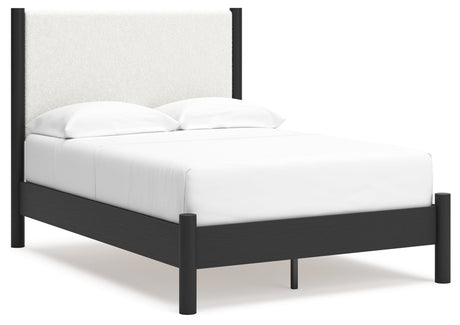 Cadmori Full Upholstered Panel Bed, Dresser and Mirror