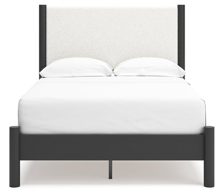 Cadmori Full Upholstered Panel Bed, Dresser and Mirror