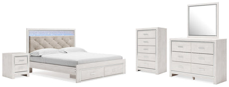 Altyra King Upholstered Storage Bed, Dresser, Mirror, Chest, and Nightstand