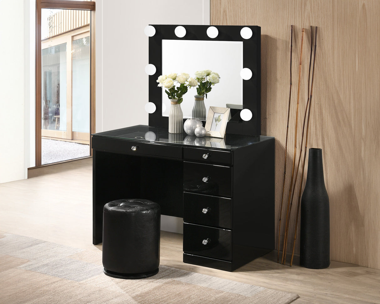 Morgan Black Makeup Vanity Set with Lighted Mirror