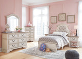 Realyn Chipped White Upholstered Youth Panel Bedroom Set