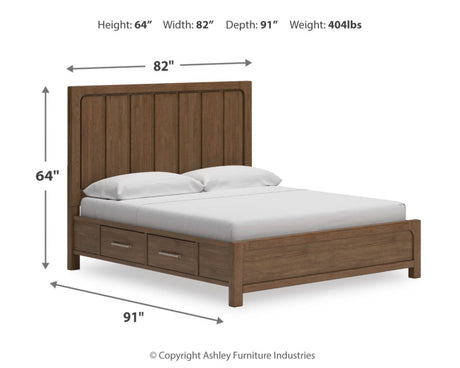 Cabalynn California King Panel Bed with Storage, Dresser and Mirror