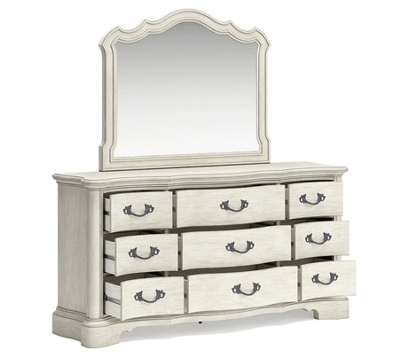 Arlendyne California King Upholstered Bed, Dresser and Mirror