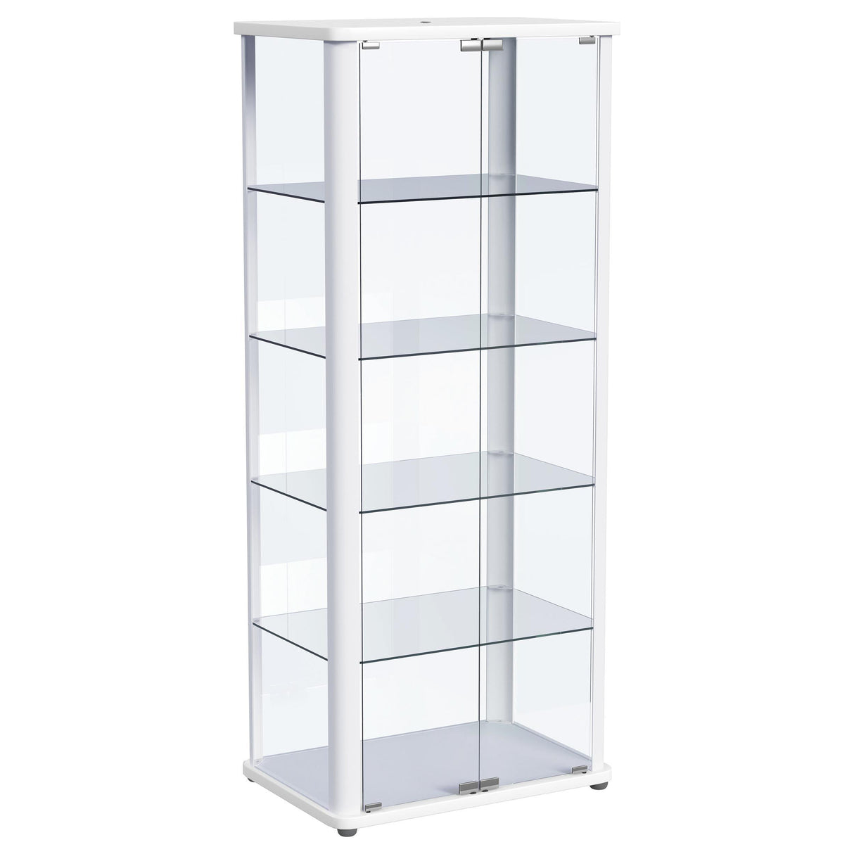 Aero Glossy White 5-Shelf Display Curio Cabinet with LED and Clear Tempered Glass Shelves