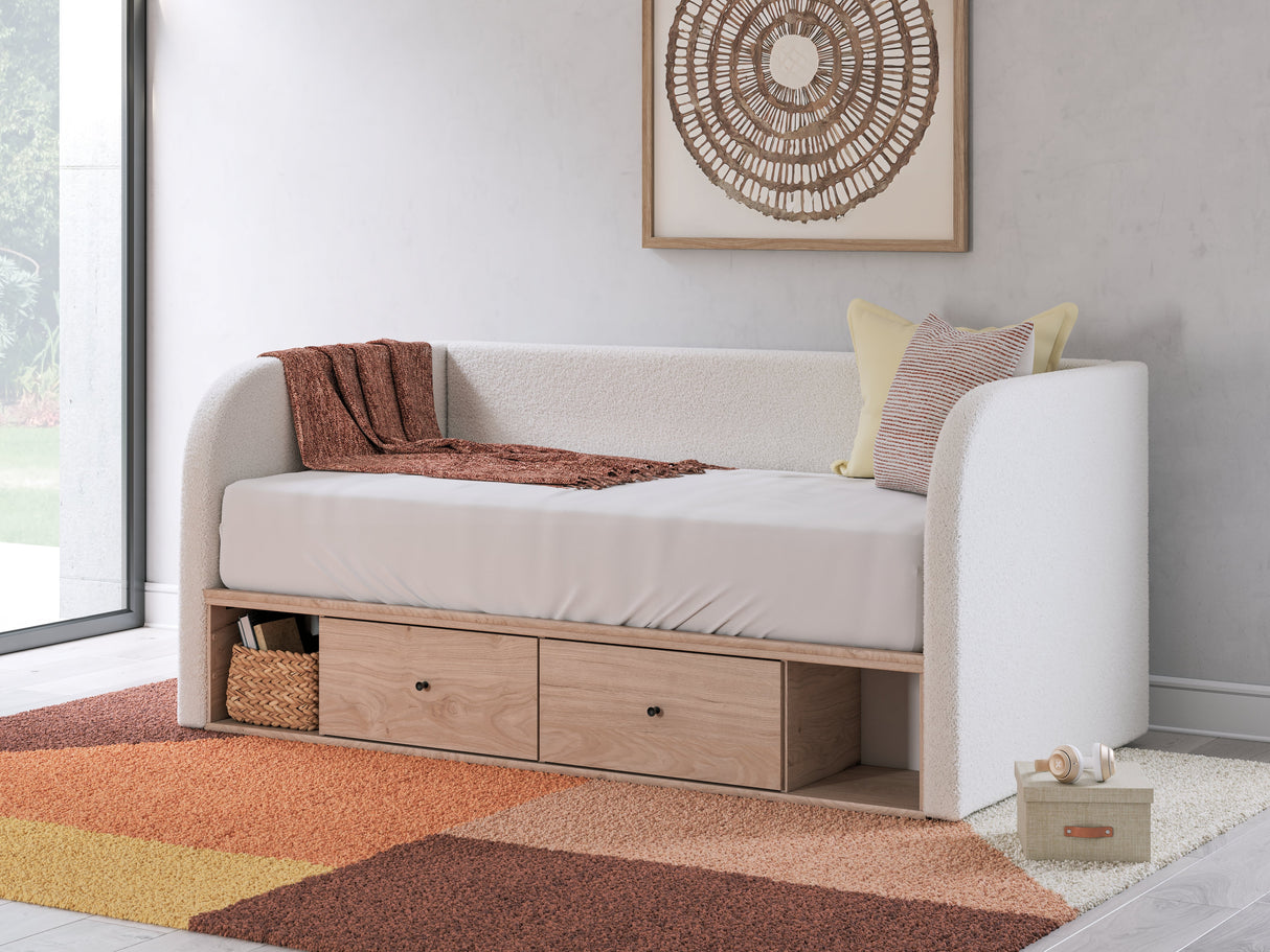 Arloster Tan/White Twin Upholstered Day Bed with Storage