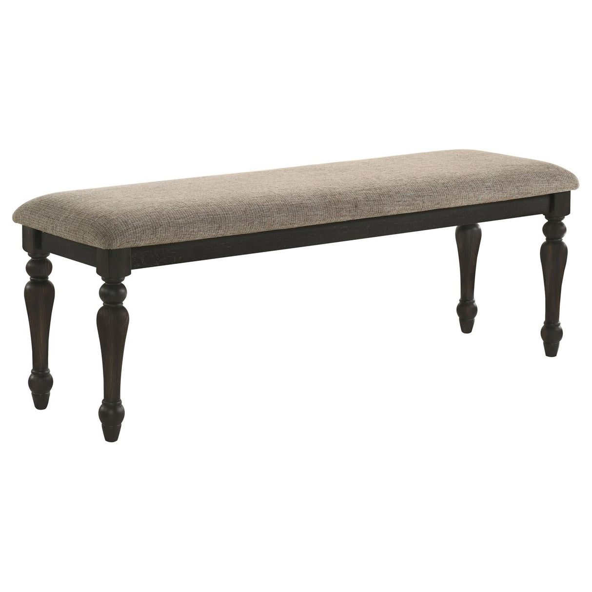Bridget Stone Brown Upholstered Dining Bench and Charcoal Sandthrough