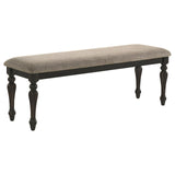 Bridget Stone Brown Upholstered Dining Bench and Charcoal Sandthrough