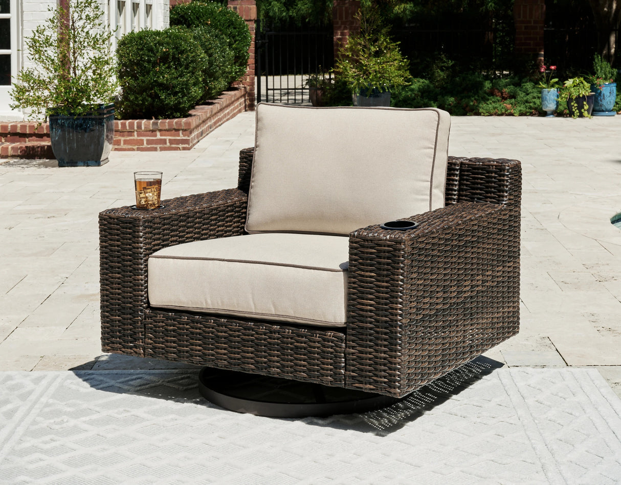 Kimora Beige/Dark Brown Outdoor Swivel Lounge Chair