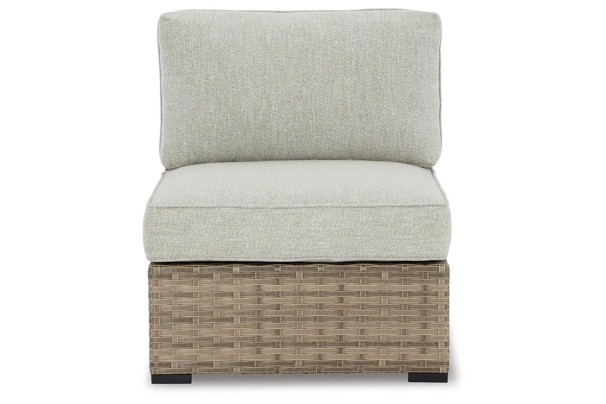 Calworth Beige Outdoor Armless Chair with Cushion