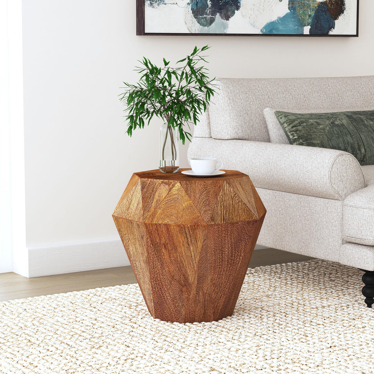 Jacinto Natural Brown Geometric Solid Mango Wood Side Table