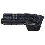 Hewitt Black Leather Upholstered Power Reclining Sectional