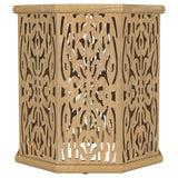 Torres Natural Brown Octagonal Solid Wood Side Table with Intricate Openwork Carvings