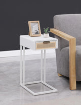 Amherst White 1-Drawer Radio Weave Cane Metal Side Table