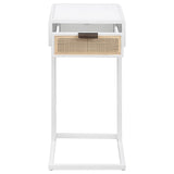Amherst White 1-Drawer Radio Weave Cane Metal Side Table