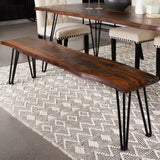 Neve Sheesham Gray and Gunmetal Live-edge Dining Bench with Hairpin Legs