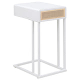 Amherst White 1-Drawer Radio Weave Cane Metal Side Table