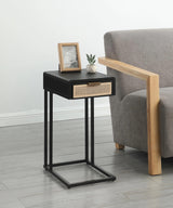 Amherst Black 1-Drawer Radio Weave Cane Metal Side Table
