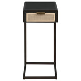Amherst Black 1-Drawer Radio Weave Cane Metal Side Table