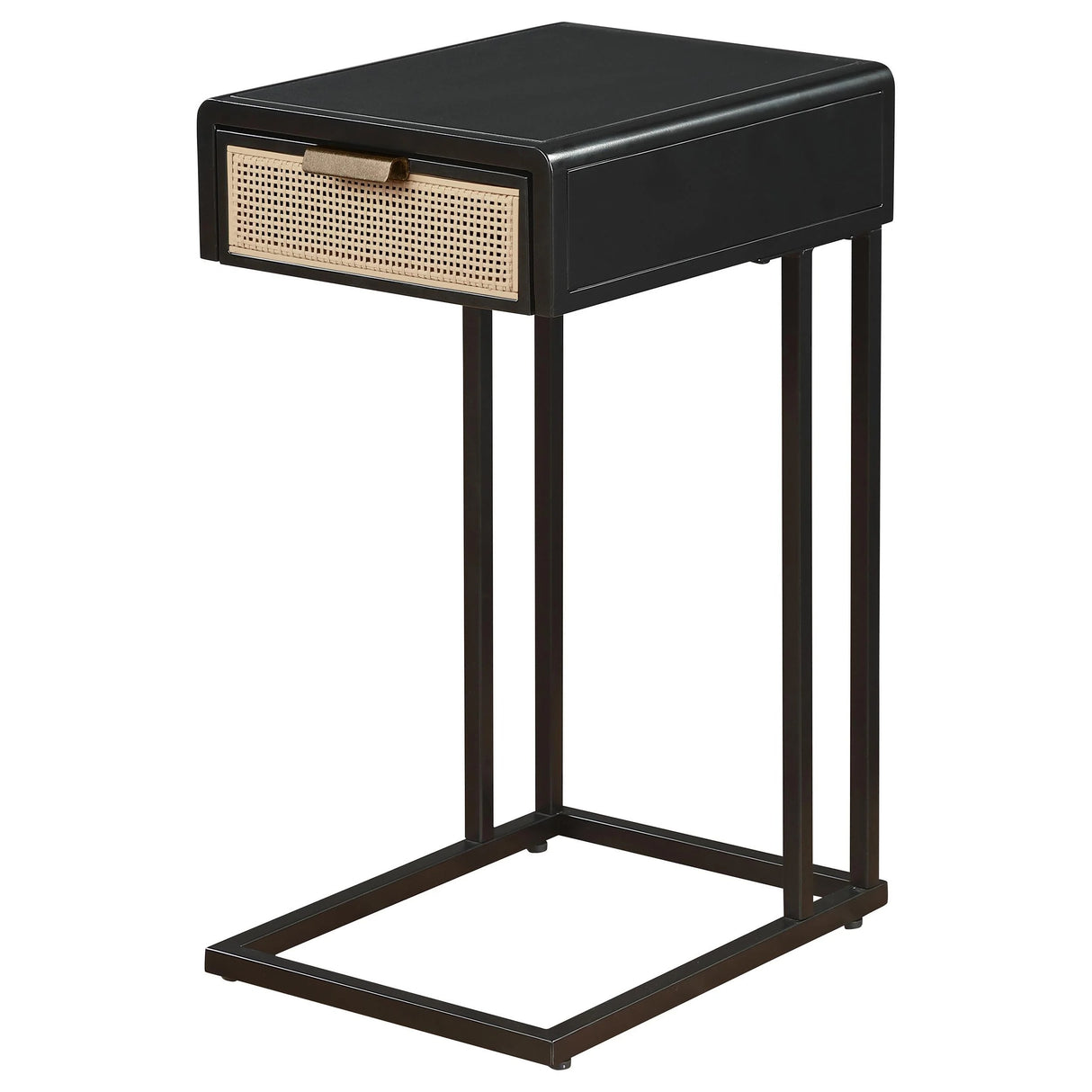 Amherst Black 1-Drawer Radio Weave Cane Metal Side Table