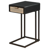 Amherst Black 1-Drawer Radio Weave Cane Metal Side Table