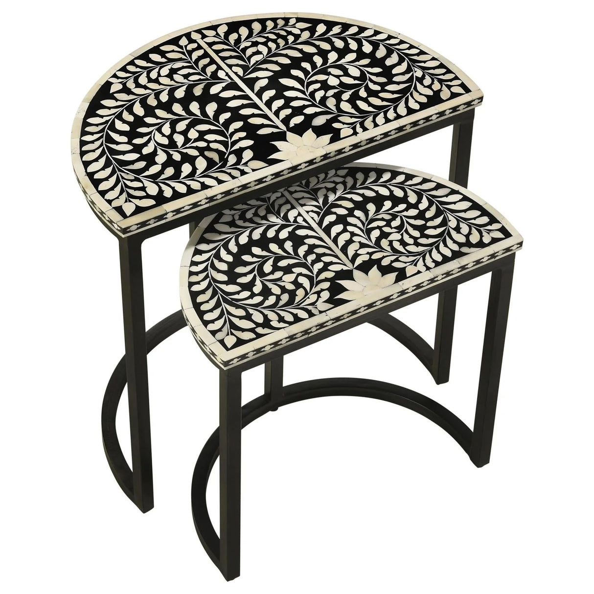 Zakiya Black and White 2-Piece Demilune Nesting Table