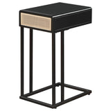 Amherst Black 1-Drawer Radio Weave Cane Metal Side Table