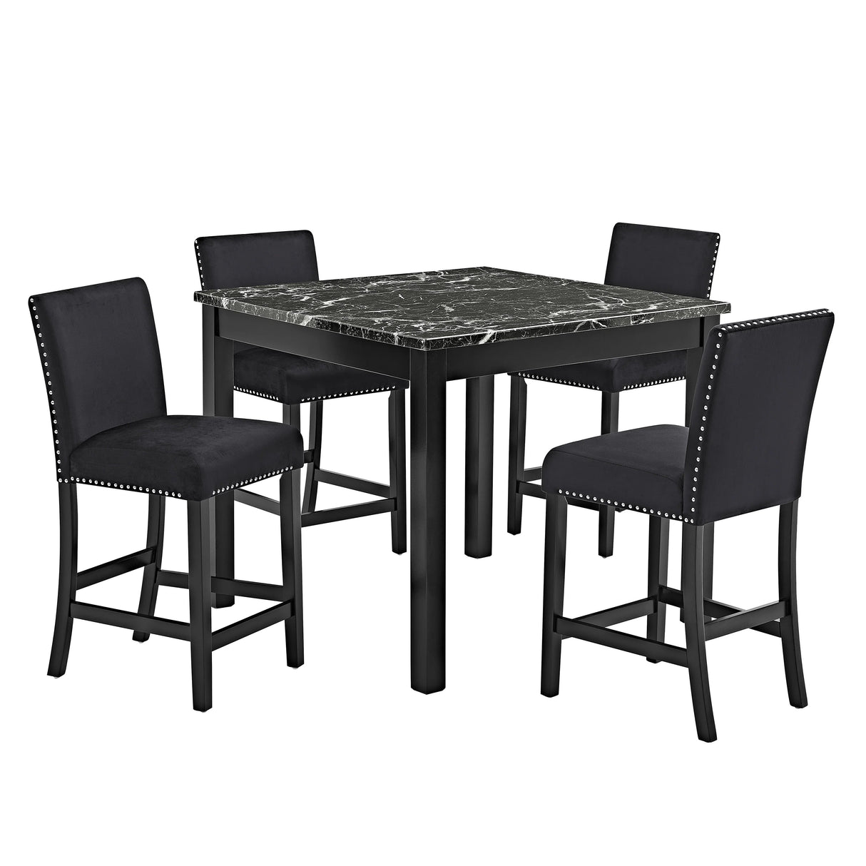 Lennon Black Velvet 5-Piece Counter Height Dining Set