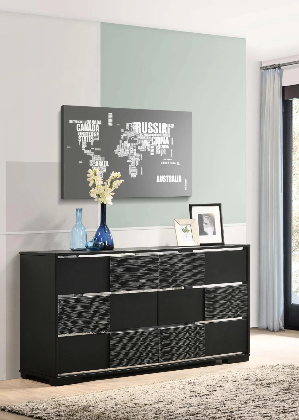Blacktoft Black 6-Drawer Dresser with Mirror