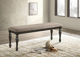 Bridget Stone Brown Upholstered Dining Bench and Charcoal Sandthrough