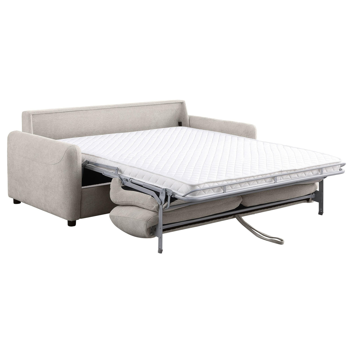 Rylie Beige Upholstered Sofa Sleeper with Queen Mattress