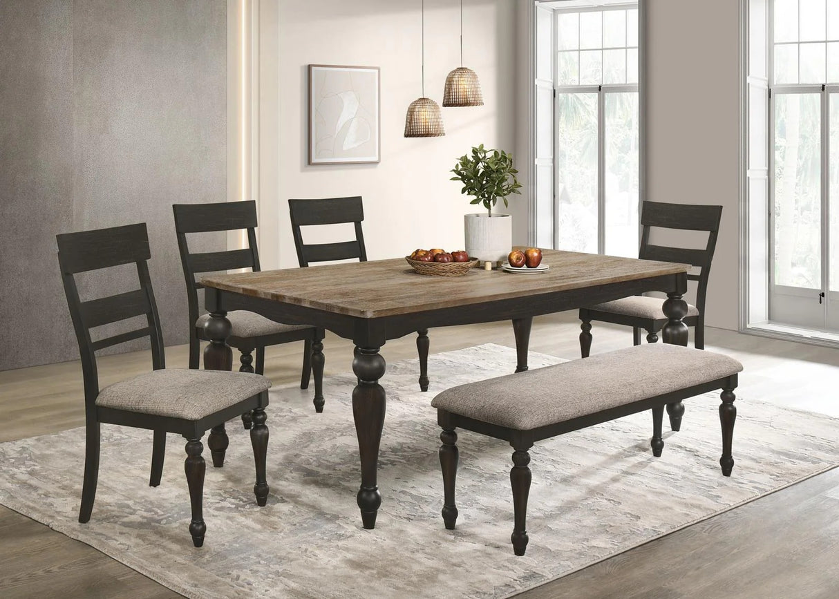 Bridget Stone Brown Upholstered Dining Bench and Charcoal Sandthrough