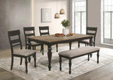 Bridget Stone Brown Upholstered Dining Bench and Charcoal Sandthrough