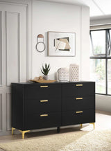 Kendall Black and Gold 6-Drawer Dresser