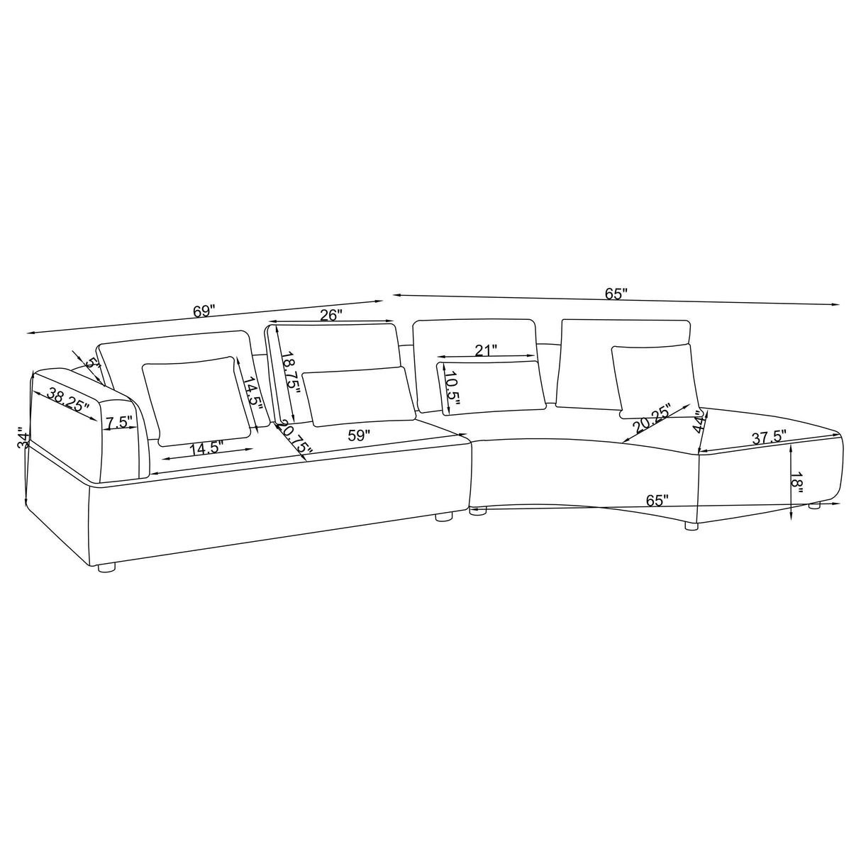 Toscano Gray 134-inch Upholstered Sectional Sofa