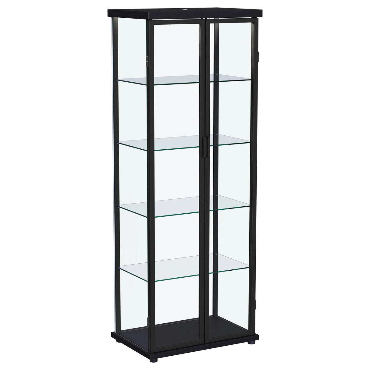 Aero Black 5-Shelf Display Curio Cabinet with LED and Clear Tempered Glass Shelves