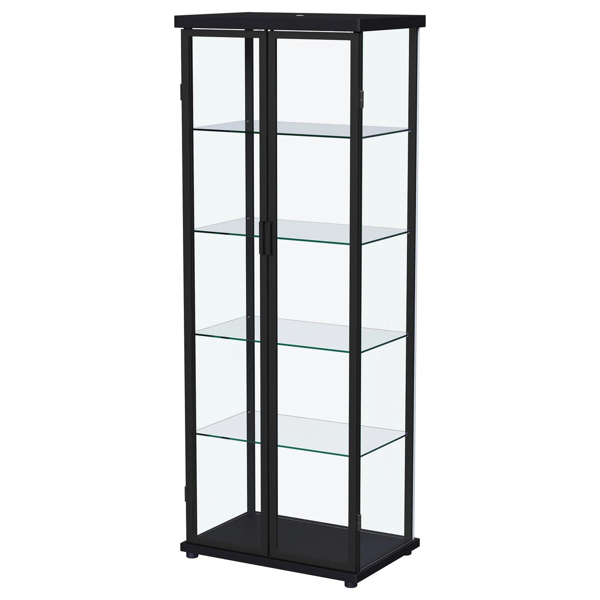 Aero Black 5-Shelf Display Curio Cabinet with LED and Clear Tempered Glass Shelves